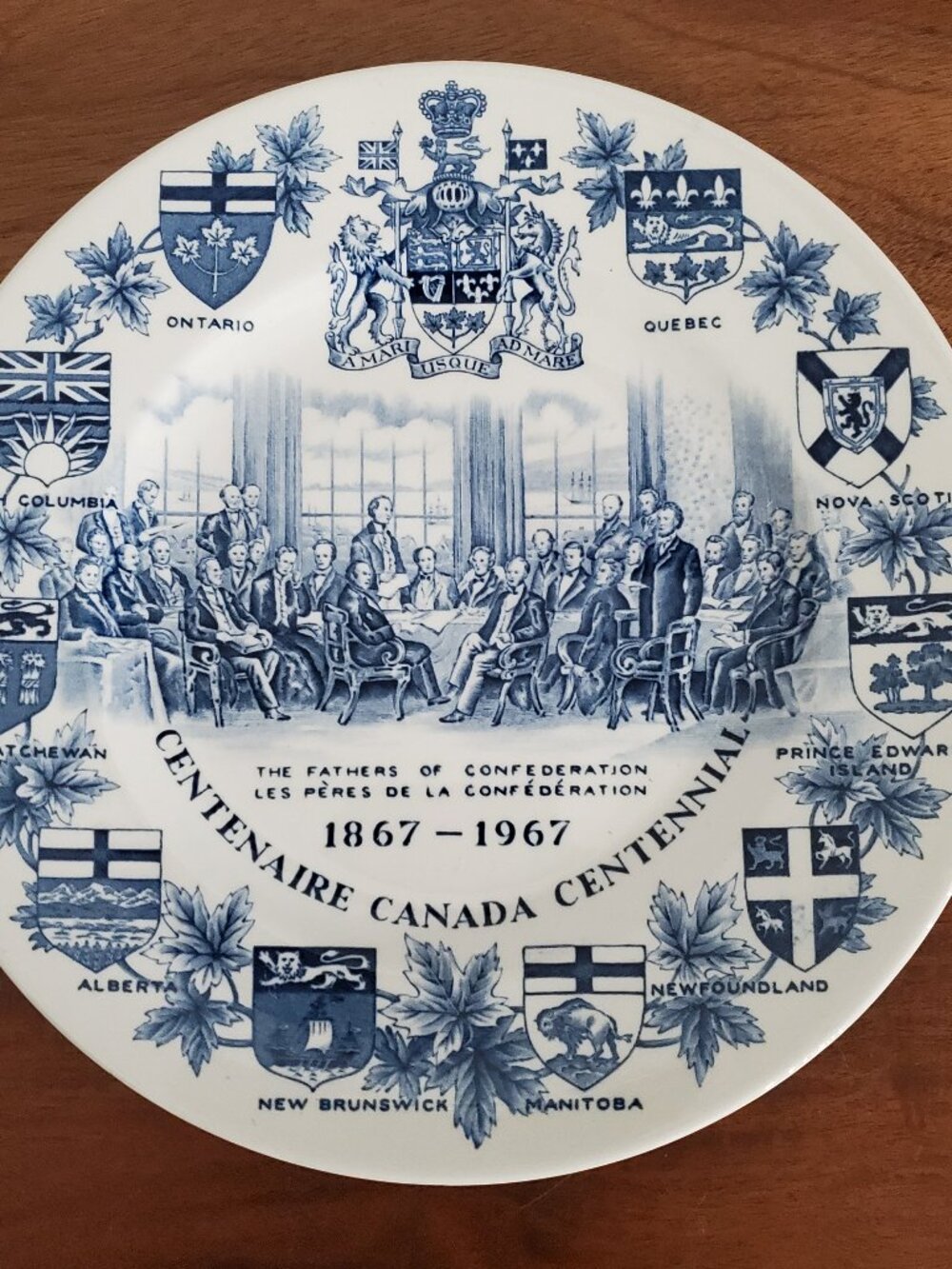 1967 Canada Centennial Plate Blue White Made in England Alpine Ironstone